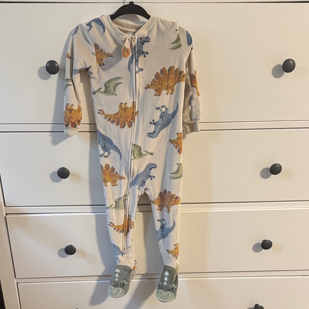 Carter's Cream Dinosaur Footed One-Piece